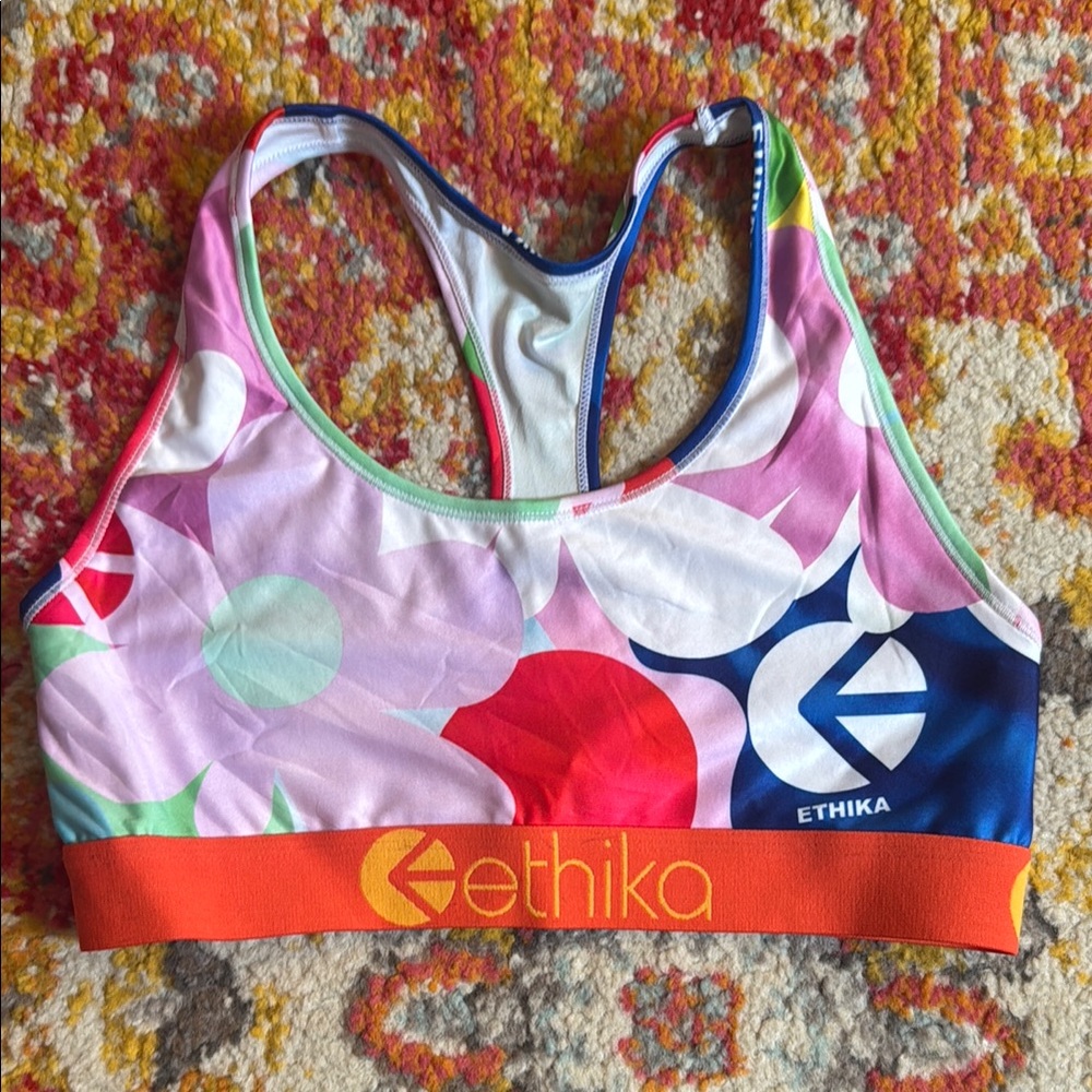 Ethika Pink and Red Sports Bra with Racerback Design